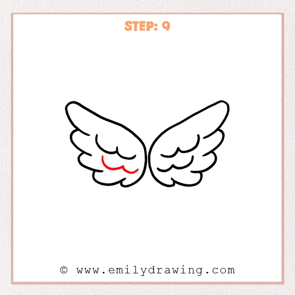 how to draw an angel wings - Step 9: Finished angel wings with inner feather details and clean, balanced outlines.